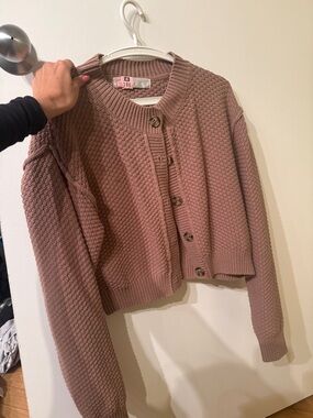 Free People Cropped Chunky Knit Cardigan - Dusty Mauve